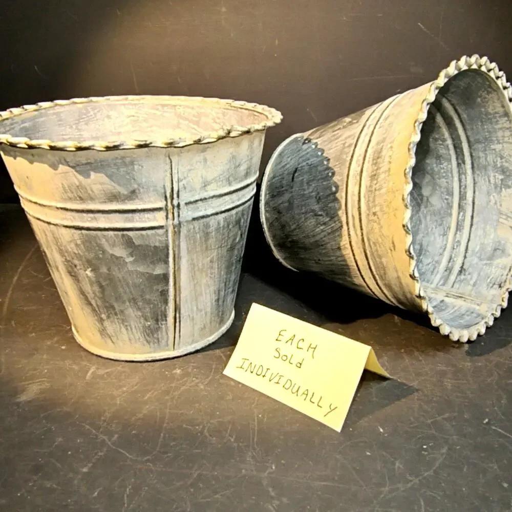 1762. Antique French Style Metal Planter Bucket